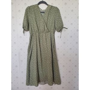 Olive Green Polka Dot Wrap Dress